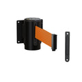 Fixed Wall Mount Retractable Belt Barrier with Fixed Belt End, Black Steel Case, 14 ft or 16 ft Belt - Montour Line WM215