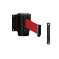 Fixed Wall Mount Retractable Belt Barrier with Fixed Belt End, Black Steel Case, 14 ft or 16 ft Belt - Montour Line WM215
