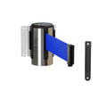 Fixed Wall Mount Retractable Belt Barrier with Fixed Belt End, Polished Stainless Steel Steel Case, 14 ft or 16 ft Belt - Montour Line WM215