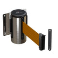 Wall Mounted Retractable Belt Barrier Fixed, Polished Stainless Steel Case, 8.5 and 11 Ft. Belt - CCW Series WMB-120