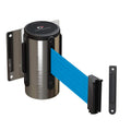 Wall Mounted Retractable Belt Barrier Fixed, Polished Stainless Steel Case, 8.5 and 11 Ft. Belt - CCW Series WMB-120