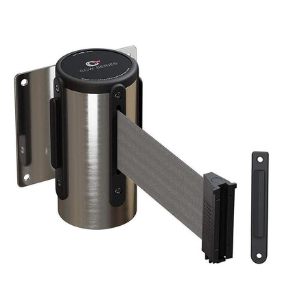 Wall Mounted Retractable Belt Barrier Fixed, Stainless Steel Case, 8.5 and 11 Ft. Belt - CCW Series WMB-120