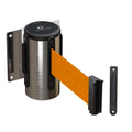 Wall Mounted Retractable Belt Barrier Fixed, Polished Stainless Steel Case, 8.5 and 11 Ft. Belt - CCW Series WMB-120
