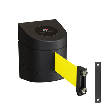 CCW Series WMB-230- Wall Mounted Retractable Belt Barrier With Black Magnetic ABS Case- 20, 25, & 30 Ft. Belts