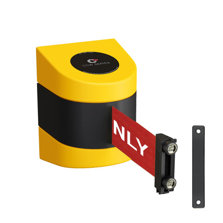 CCW Series WMB-220- Wall Mounted Retractable Belt Barrier- Yellow Magnetic ABS Case - 7.5, 10, 13, & 15 Ft. Belts