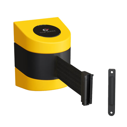 CCW Series WMB-220- Wall Mounted Retractable Belt Barrier With Yellow Fixed ABS Case - 7.5, 10, 13, & 15 Ft. Belts