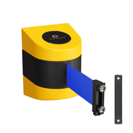 CCW Series WMB-230- Wall Mounted Retractable Belt Barrier - Yellow Magnetic ABS Case- 20, 25 & 30 Ft. Belts