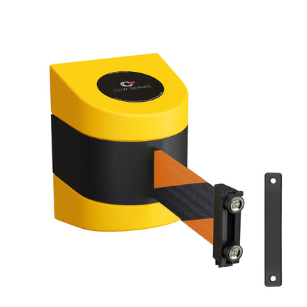 CCW Series WMB-230- Wall Mounted Retractable Belt Barrier - Yellow Magnetic ABS Case- 20, 25 & 30 Ft. Belts