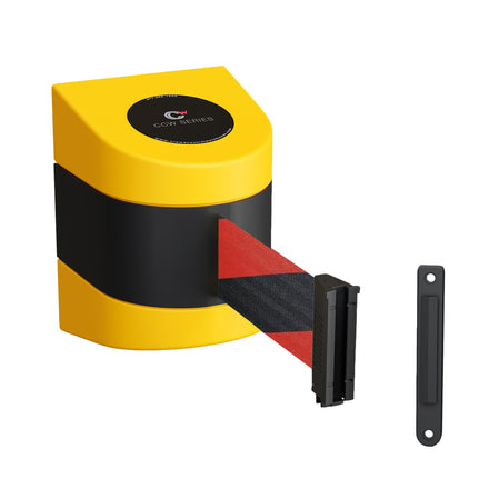 CCW Series WMB-220- Wall Mounted Retractable Belt Barrier With Yellow Fixed ABS Case - 7.5, 10, 13, & 15 Ft. Belts