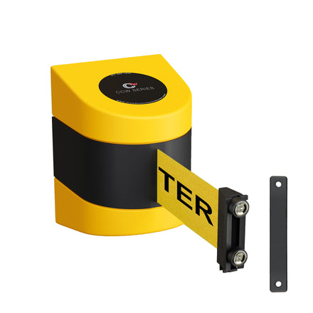 CCW Series WMB-220- Wall Mounted Retractable Belt Barrier- Yellow Magnetic ABS Case - 7.5, 10, 13, & 15 Ft. Belts