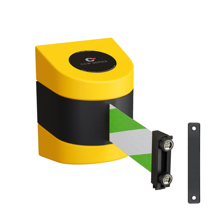 CCW Series WMB-220- Wall Mounted Retractable Belt Barrier- Yellow Magnetic ABS Case - 7.5, 10, 13, & 15 Ft. Belts