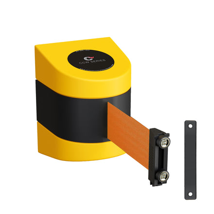 CCW Series WMB-230- Wall Mounted Retractable Belt Barrier - Yellow Magnetic ABS Case- 20, 25 & 30 Ft. Belts