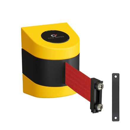 CCW Series WMB-220- Wall Mounted Retractable Belt Barrier- Yellow Magnetic ABS Case - 7.5, 10, 13, & 15 Ft. Belts