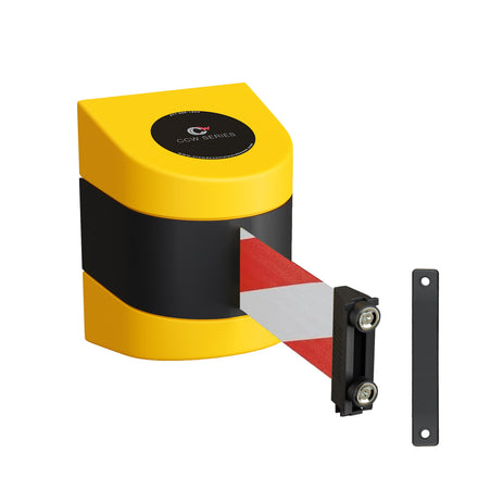 CCW Series WMB-220- Wall Mounted Retractable Belt Barrier- Yellow Magnetic ABS Case - 7.5, 10, 13, & 15 Ft. Belts