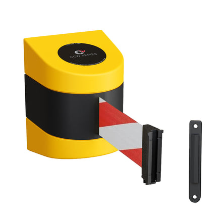 CCW Series WMB-220- Wall Mounted Retractable Belt Barrier With Yellow Fixed ABS Case - 7.5, 10, 13, & 15 Ft. Belts