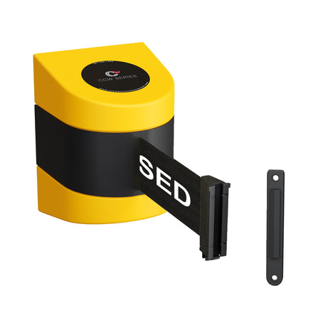 CCW Series WMB-220- Wall Mounted Retractable Belt Barrier With Yellow Fixed ABS Case - 7.5, 10, 13, & 15 Ft. Belts