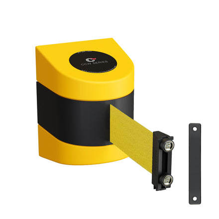 CCW Series WMB-230- Wall Mounted Retractable Belt Barrier - Yellow Magnetic ABS Case- 20, 25 & 30 Ft. Belts