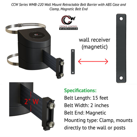 Clamp Wall Mount, Yellow ABS Case with Magnetic Belt End, 10, 13, and 15 Ft. Belts - CCW Series WMB-220