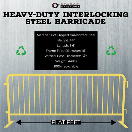 Heavy Duty Interlocking Steel Barricade, 8.5 Ft., Safety Yellow - Angry Bull Barricades