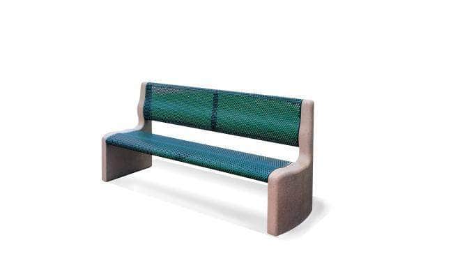 Armless Park Bench with Metal Form Seat and Back with Concrete Legs - Crowd Control Warehouse