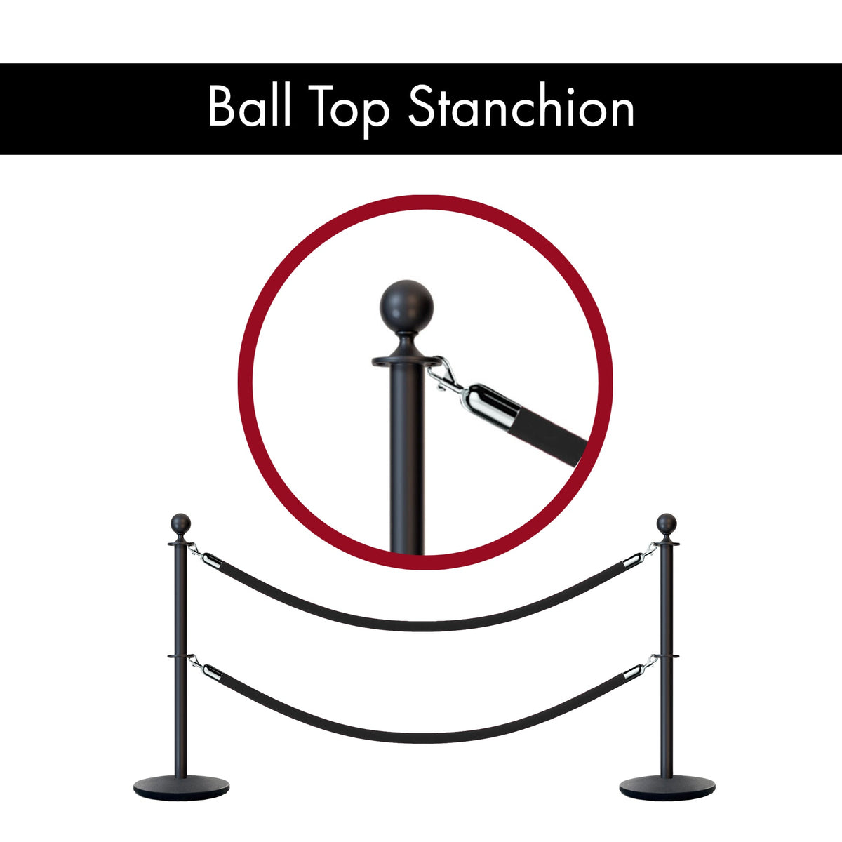 Ball Top Dual Rope Stanchion with Cast Iron Base - Montour Line CILineD - Crowd Control Warehouse