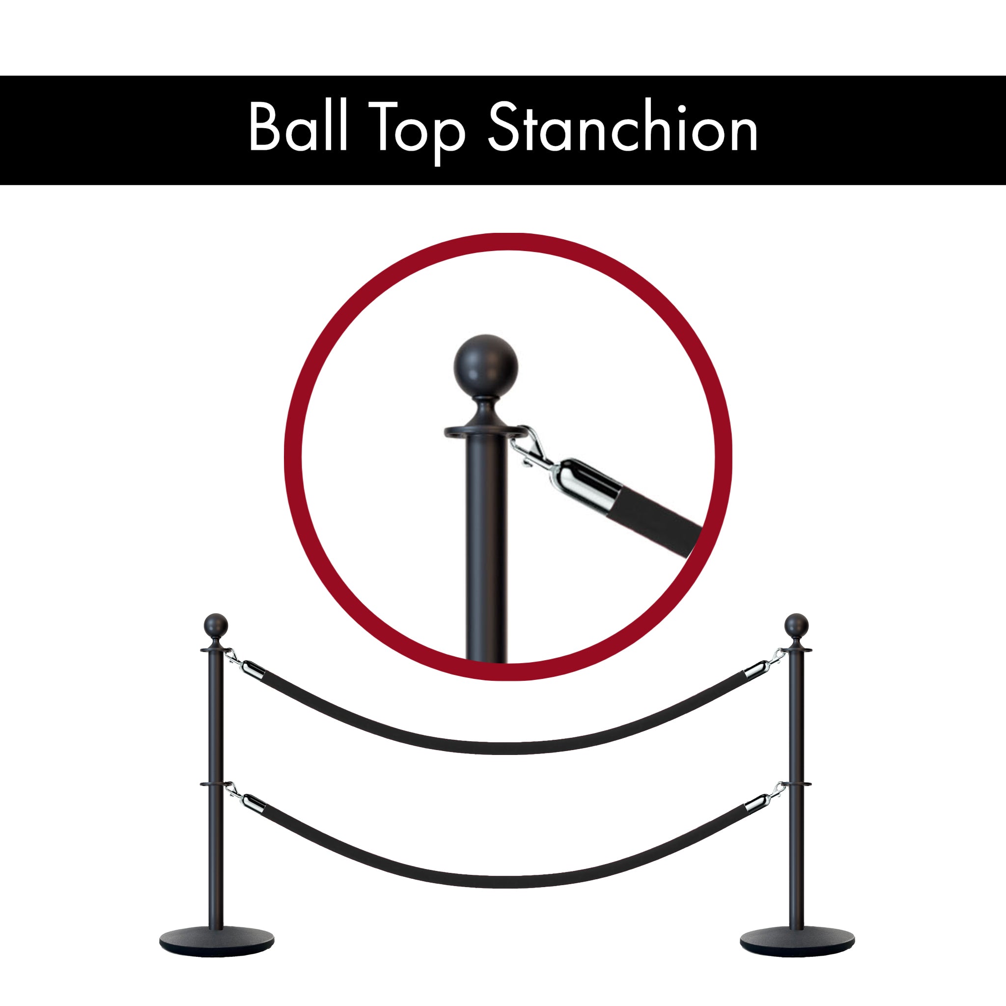 Ball Top Dual Rope Stanchion with Cast Iron Base - Montour Line CILineD - Crowd Control Warehouse