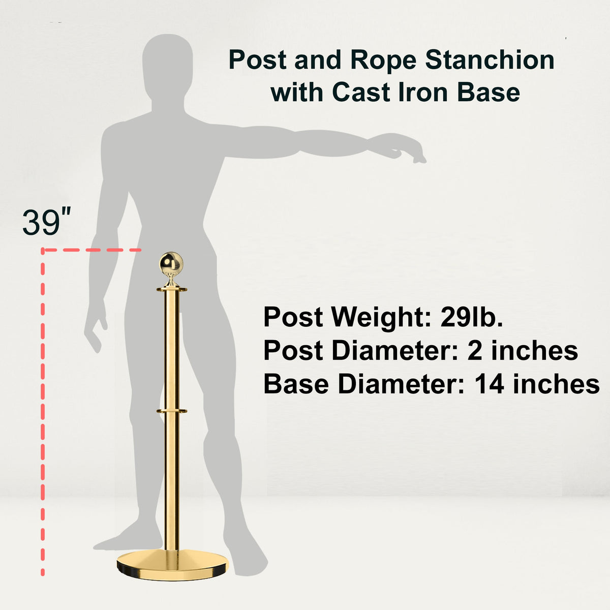 Ball Top Dual Rope Stanchion with Cast Iron Base - Montour Line CILineD - Crowd Control Warehouse