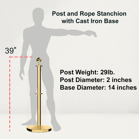 Ball Top Dual Rope Stanchion with Cast Iron Base - Montour Line CILineD - Crowd Control Warehouse