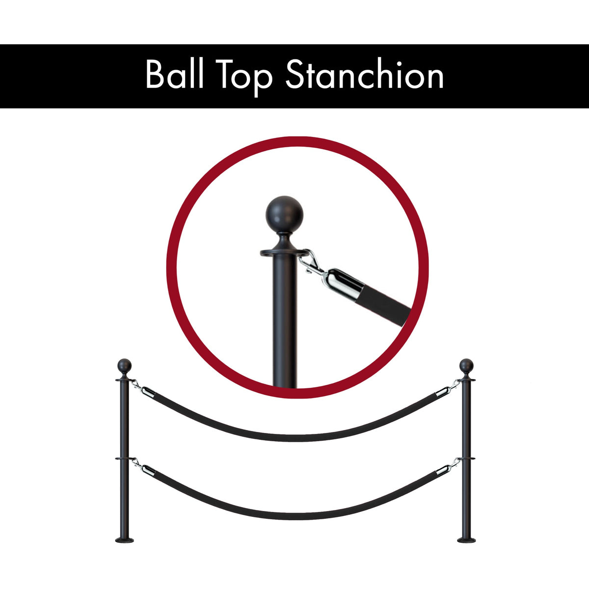 Ball Top Dual Rope Stanchion with Fixed Base - Montour Line CXLineDF - Crowd Control Warehouse