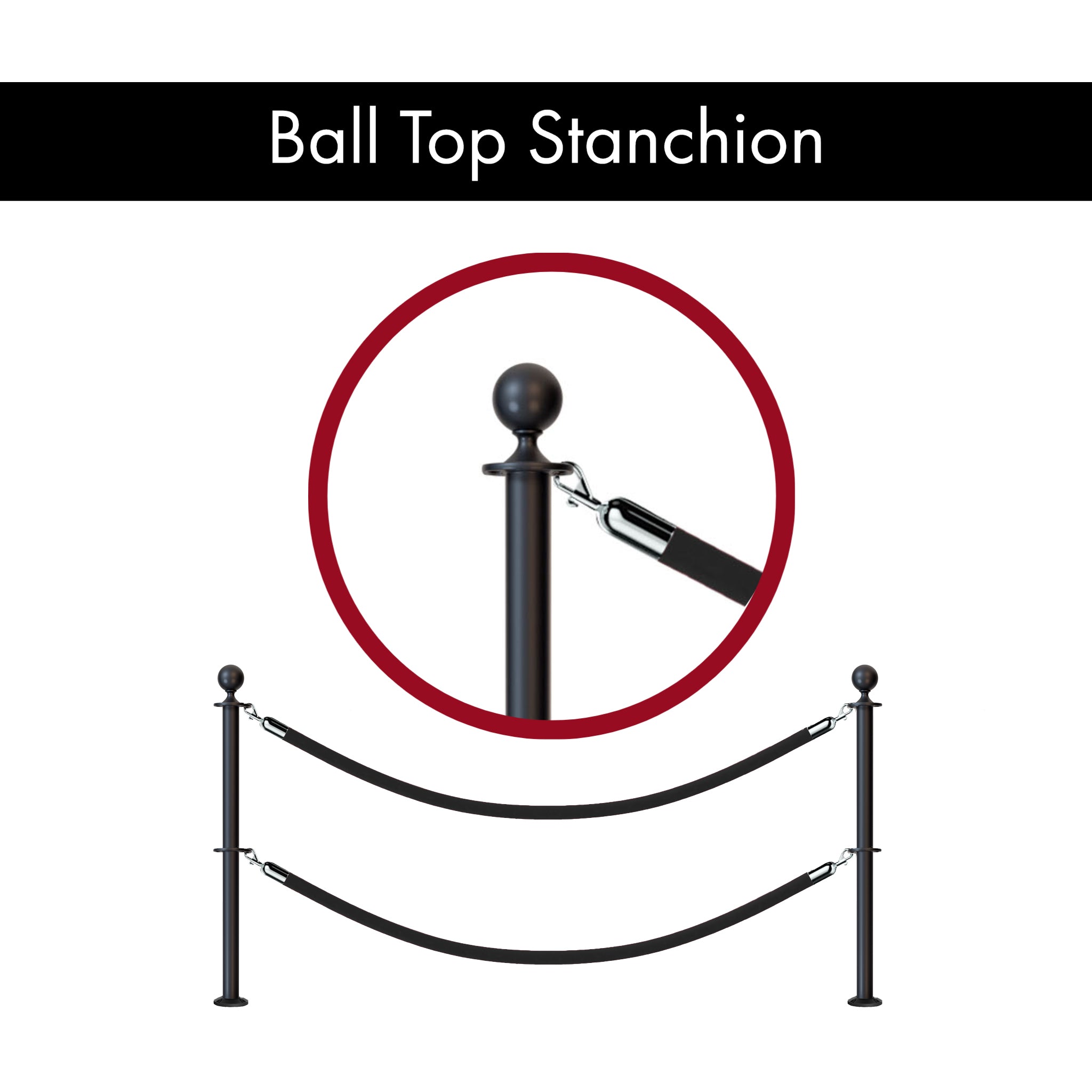 Ball Top Dual Rope Stanchion with Fixed Base - Montour Line CXLineDF - Crowd Control Warehouse