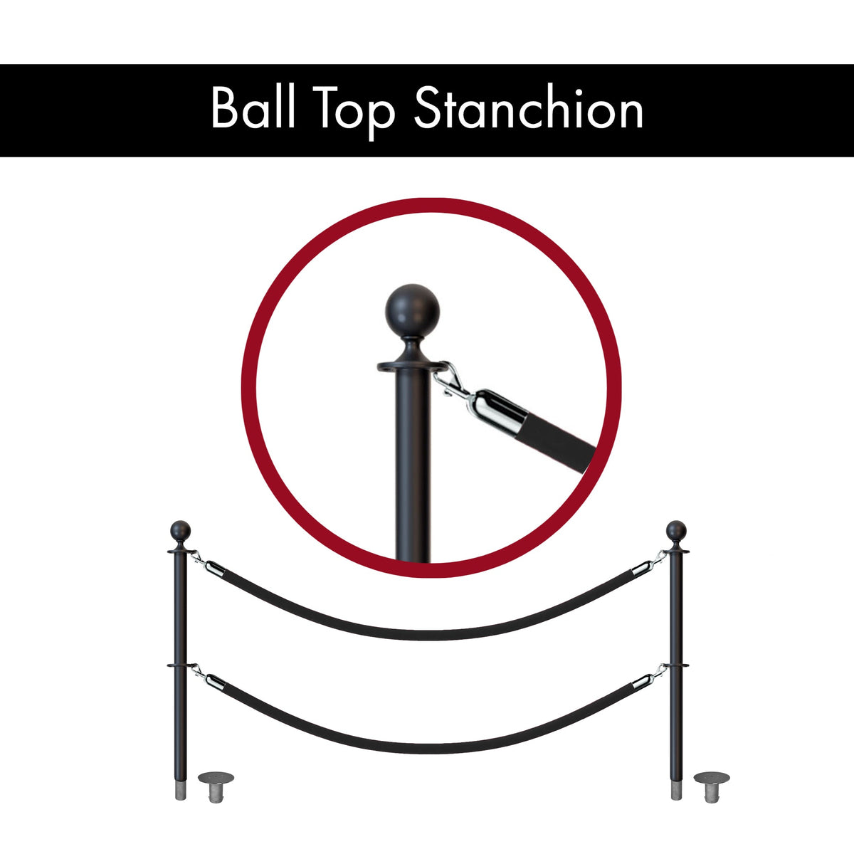 Ball Top Dual Rope Stanchion with Removable Base - Montour Line CXLineDR - Crowd Control Warehouse
