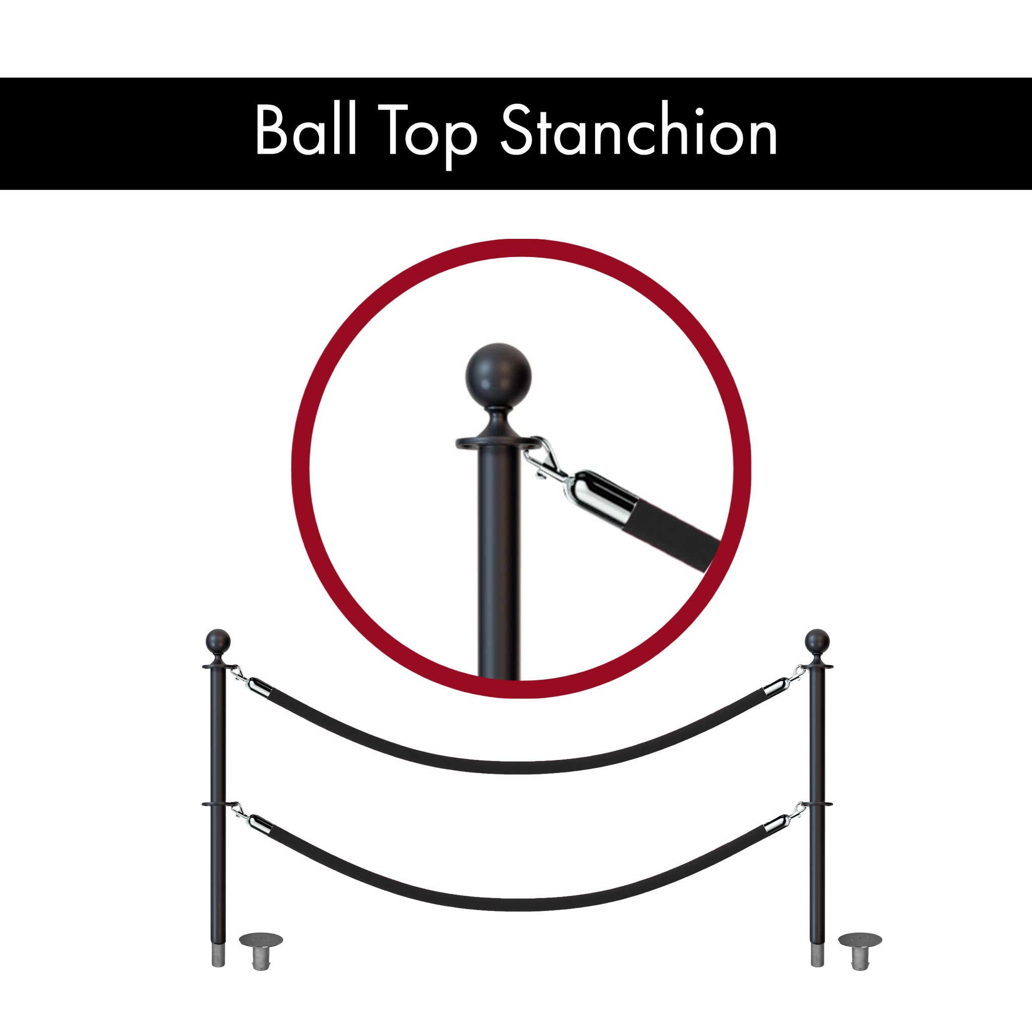 Ball Top Dual Rope Stanchion with Removable Base - Montour Line CXLineDR - Crowd Control Warehouse