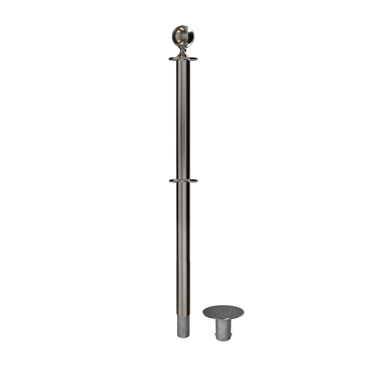 Ball Top Dual Rope Stanchion with Removable Base - Montour Line CXLineDR - Crowd Control Warehouse