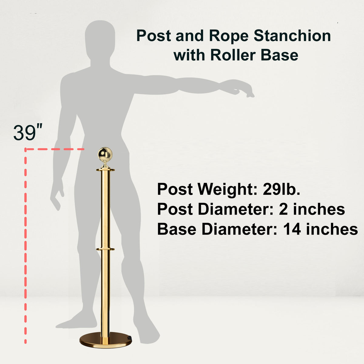 Ball Top Dual Rope Stanchion with Roller Base - Montour Line CELineD - Crowd Control Warehouse