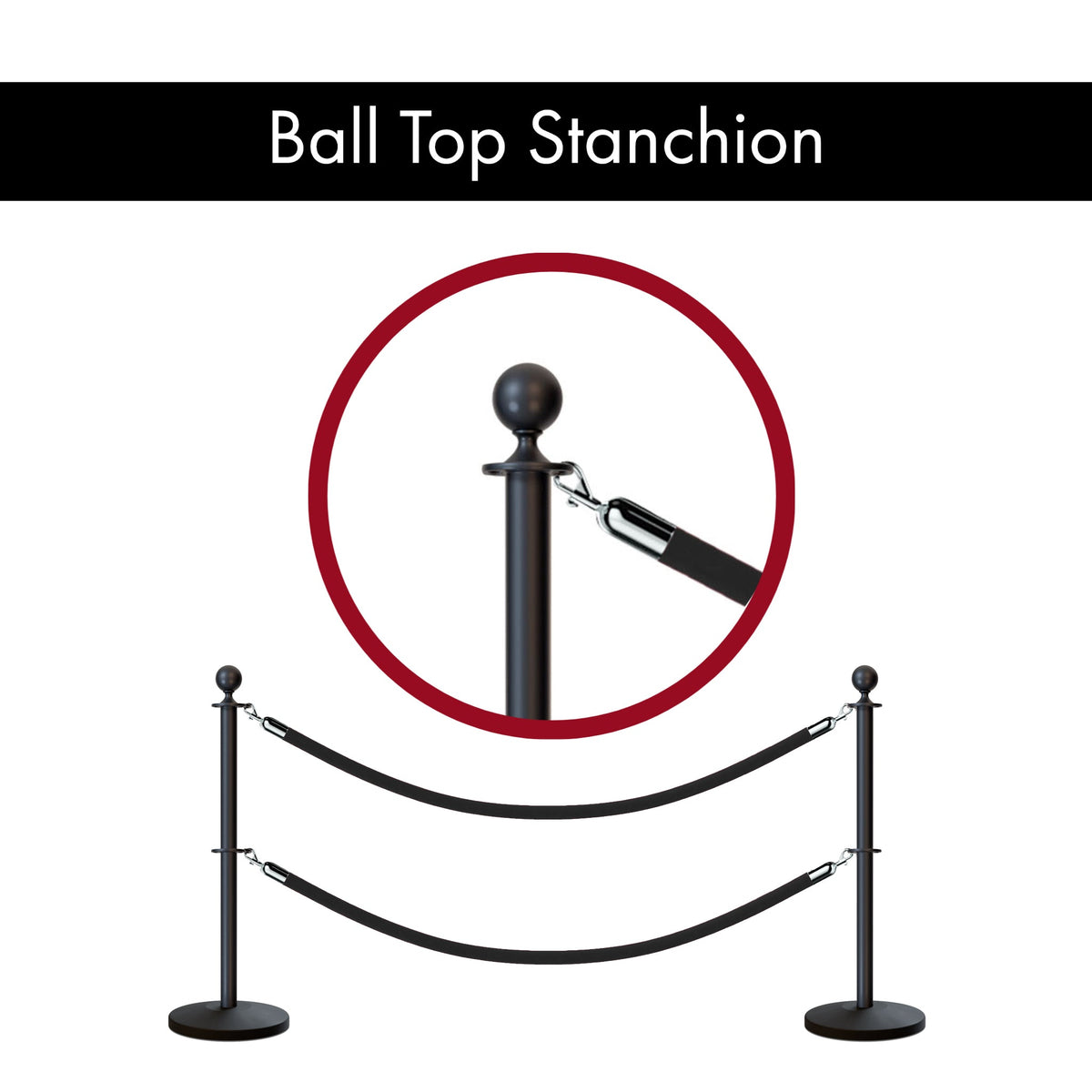 Ball Top Dual Rope Stanchion with Sloped Base - Montour Line CLineD - Crowd Control Warehouse