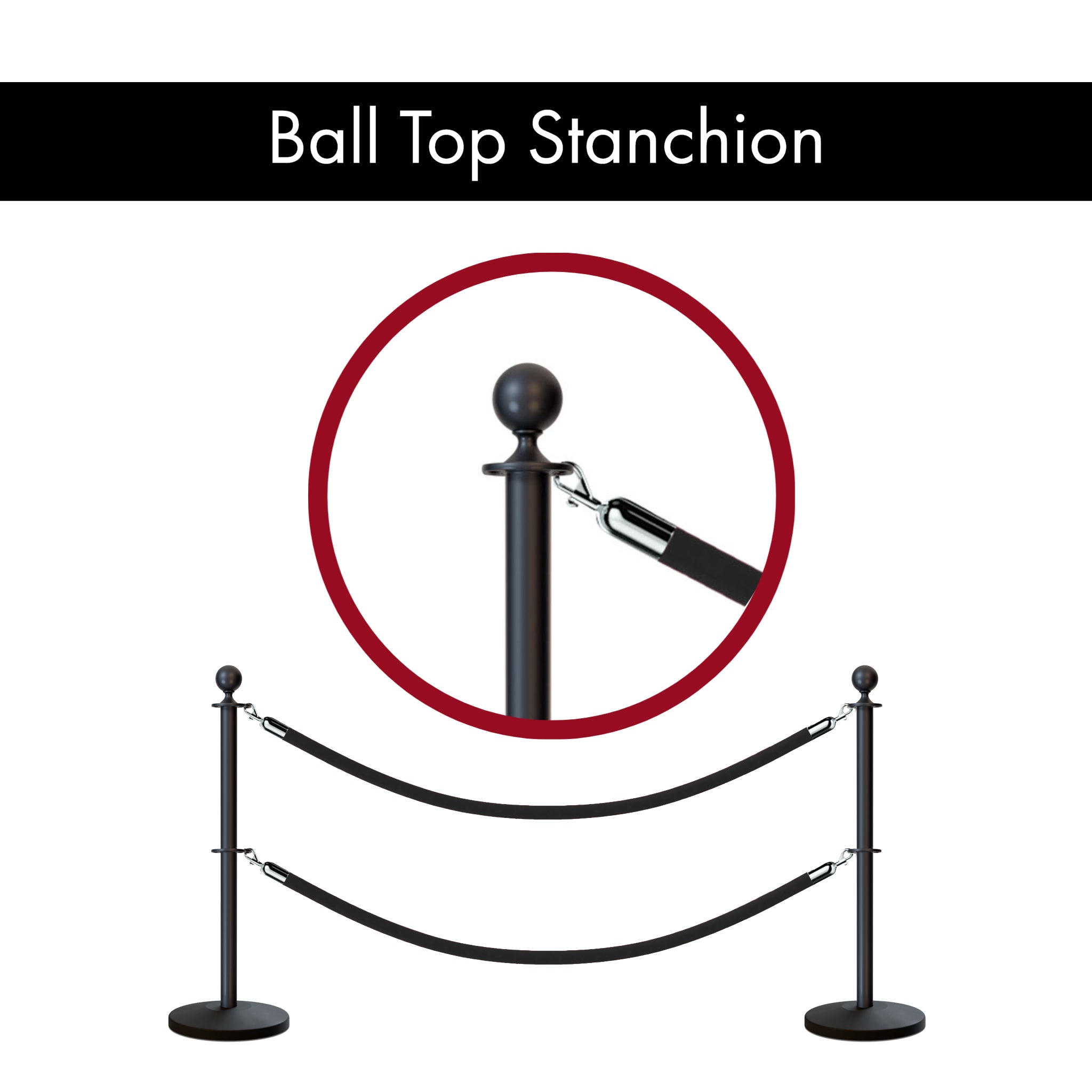 Ball Top Dual Rope Stanchion with Sloped Base - Montour Line CLineD - Crowd Control Warehouse