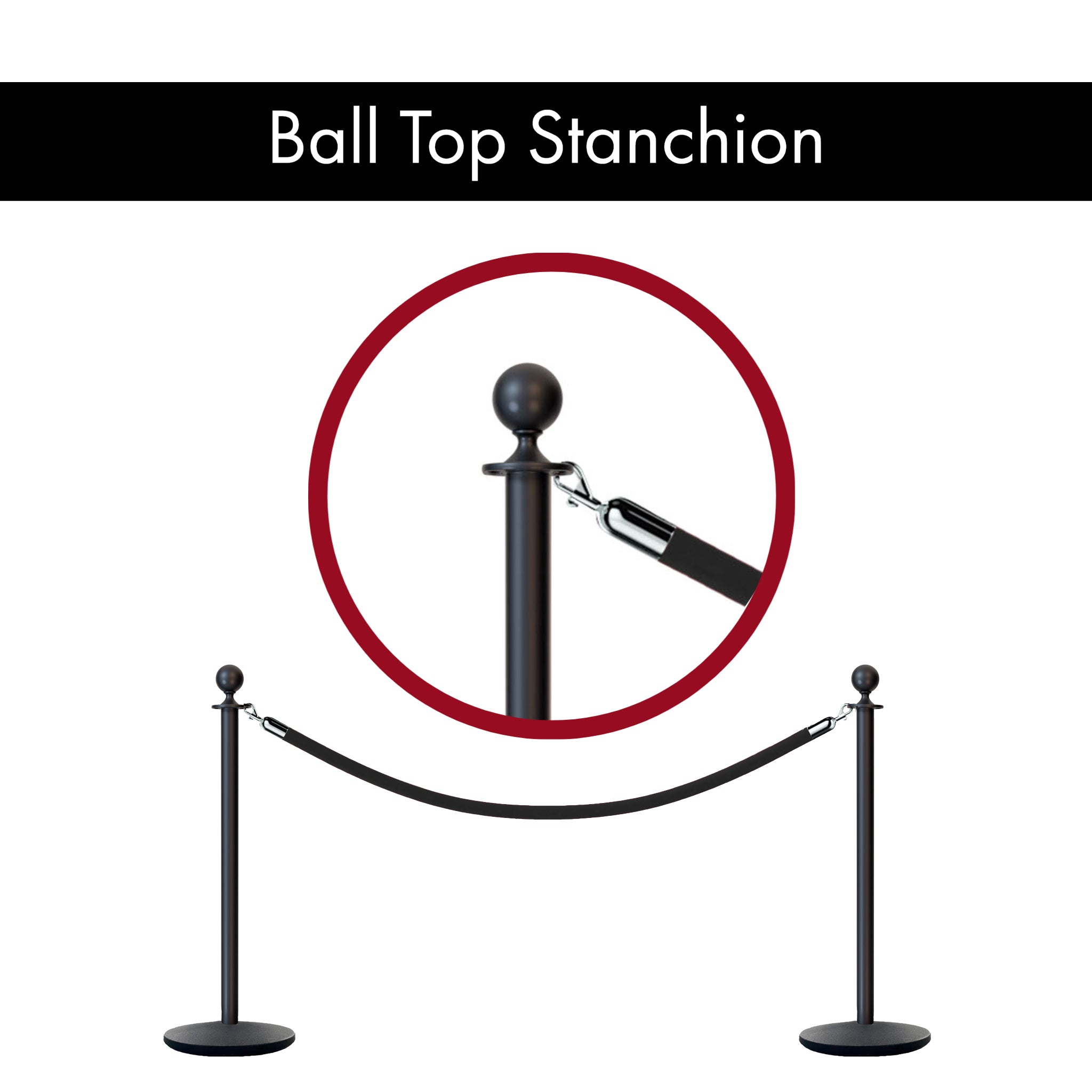 Ball Top Post and Rope Stanchion with Cast Iron Base - Montour Line CILine - Crowd Control Warehouse