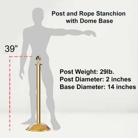 Ball Top Post and Rope Stanchion with Dome Base - Montour Line CDLine - Crowd Control Warehouse