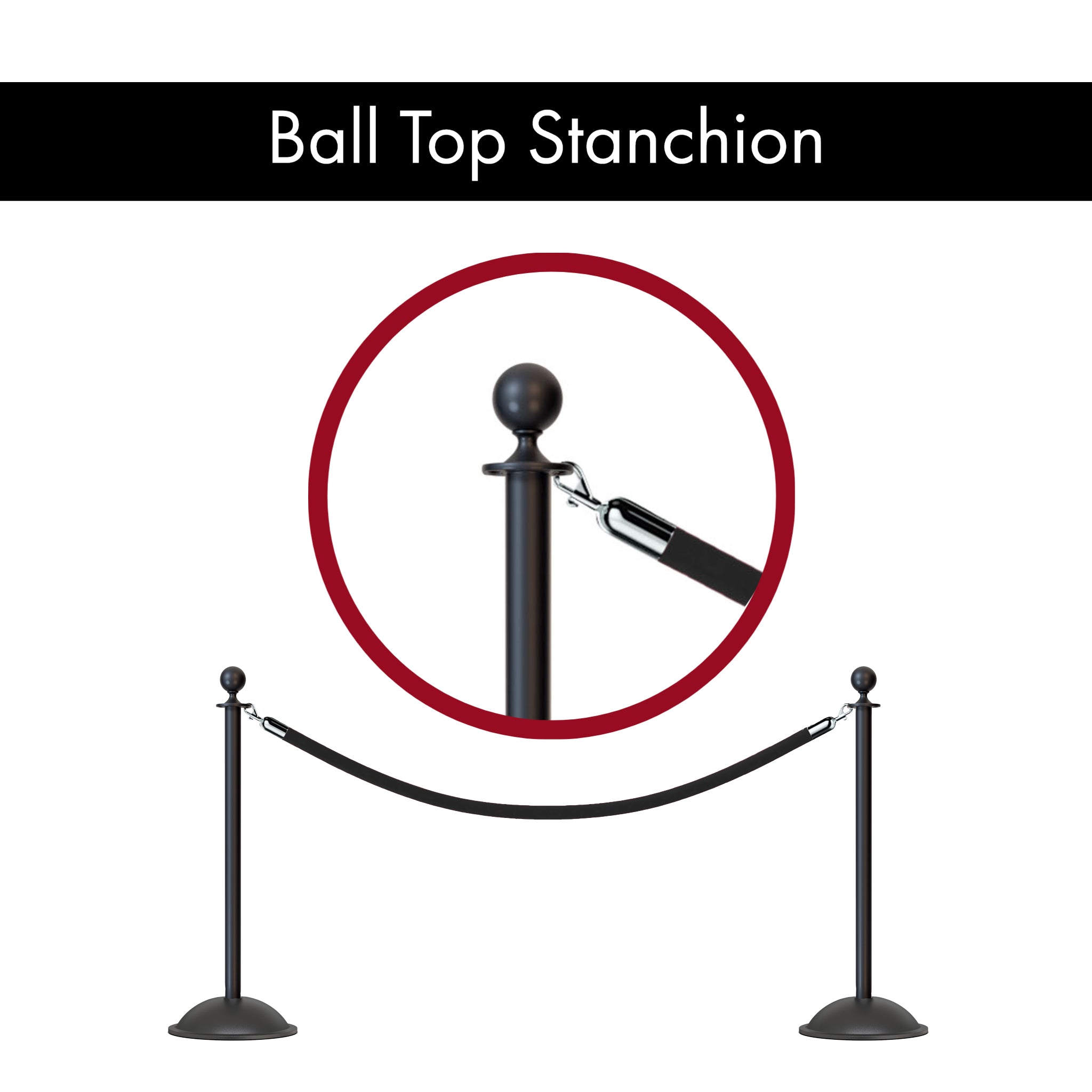 Ball Top Post and Rope Stanchion with Dome Base - Montour Line CDLine - Crowd Control Warehouse