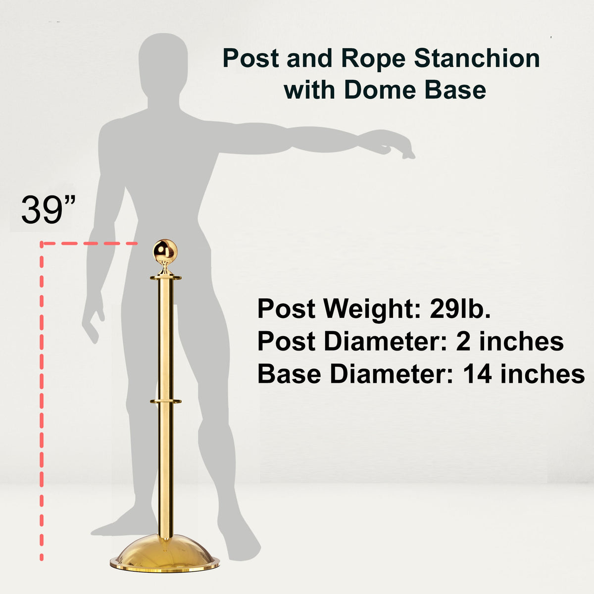 Ball Top Post and Rope Stanchion with Dome Base - Montour Line CDLineD - Crowd Control Warehouse