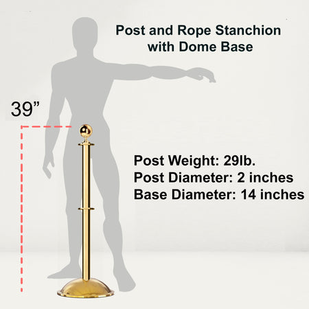 Ball Top Post and Rope Stanchion with Dome Base - Montour Line CDLineD - Crowd Control Warehouse