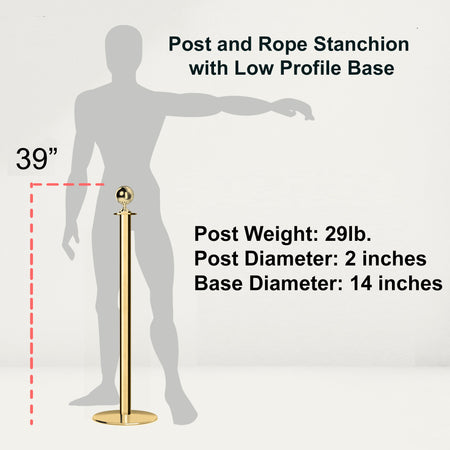 Ball Top Rope Stanchion with Low Profile Base - Montour Line CXLine - Crowd Control Warehouse