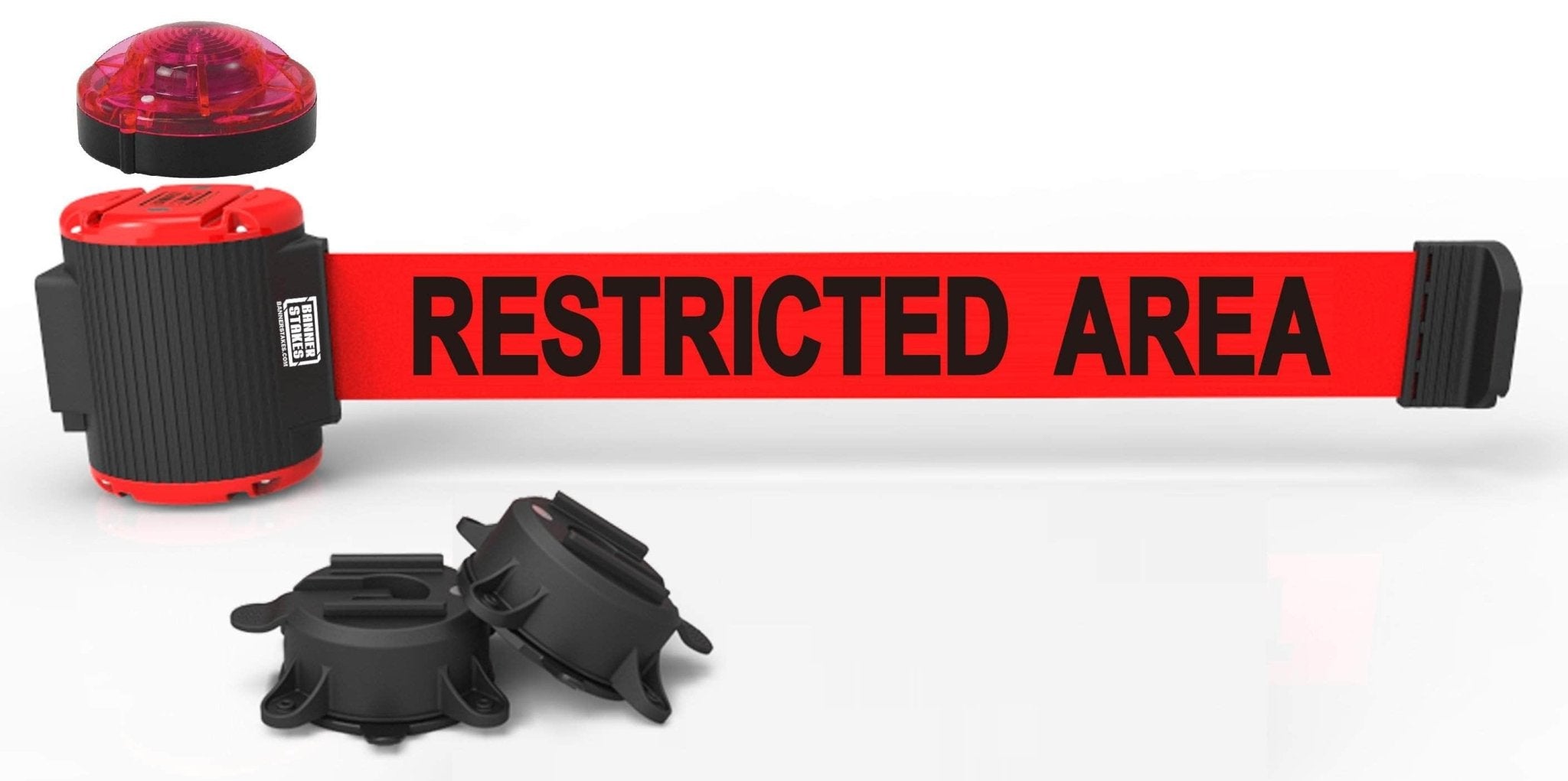 Banner Stakes 30' Magnetic Wall Mount Barrier with Red Strobe Light Kit - Crowd Control Warehouse