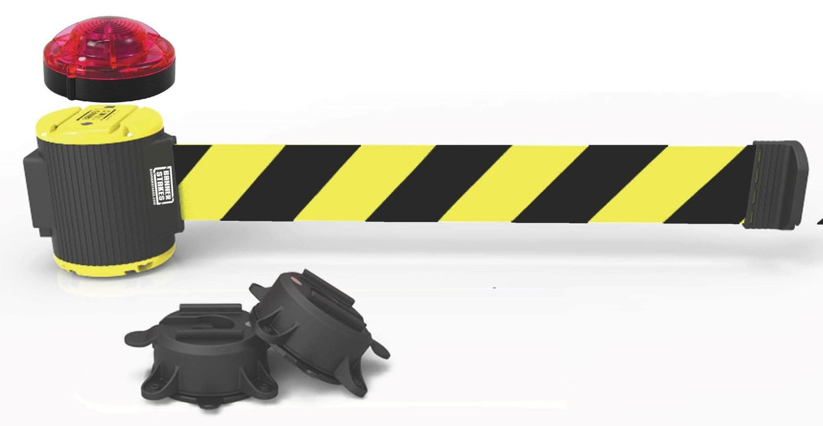 Banner Stakes 30' Magnetic Wall Mount Barrier with Red Strobe Light Kit - Crowd Control Warehouse