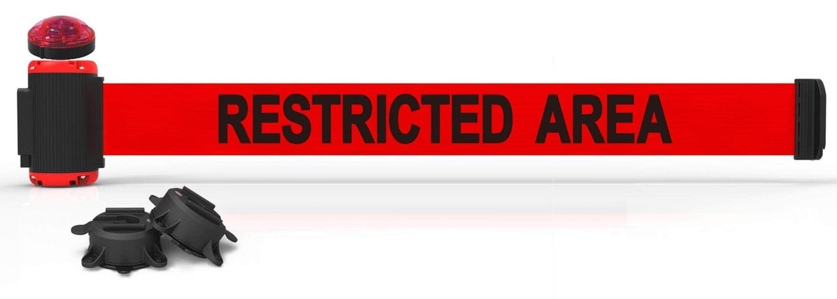 Banner Stakes 7' Magnetic Wall Mount Barrier with Red Strobe Light Kit - Crowd Control Warehouse