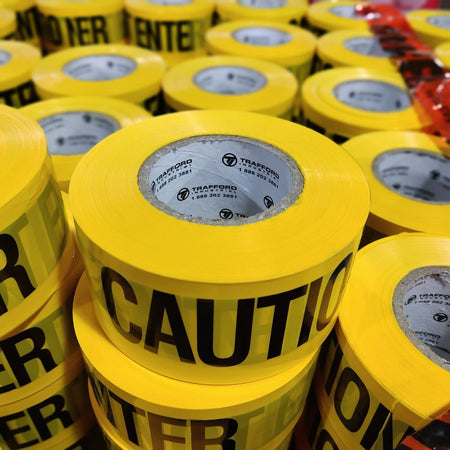 Caution Tape, 2.0 mil x 1000 Ft. x 3 Inch, Black Text Color - Trafford Industrial - Crowd Control Warehouse