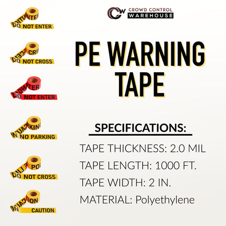 Caution Tape, 2.0 mil x 1000 Ft. x 3 Inch, Black Text Color - Trafford Industrial - Crowd Control Warehouse