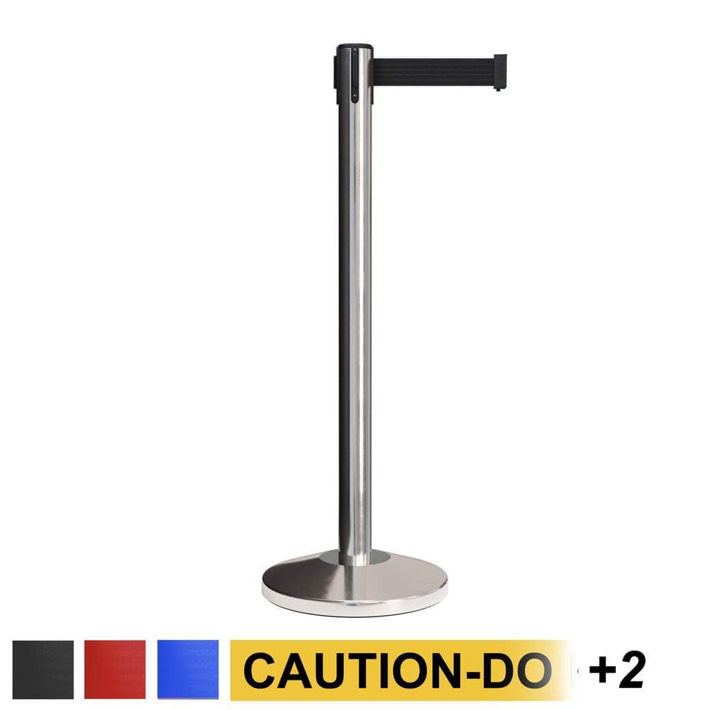 CCW Series RBB - 100 Retractable Belt Barrier Polished Stainless Post - 12 Ft. Belt - Crowd Control Warehouse