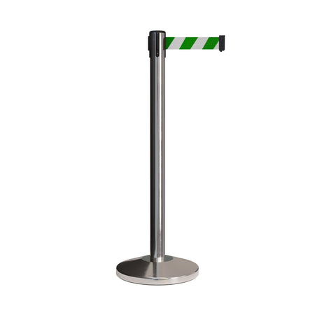 CCW Series RBB - 100 Retractable Belt Barrier Polished Stainless Post - 12 Ft. Belt - Crowd Control Warehouse
