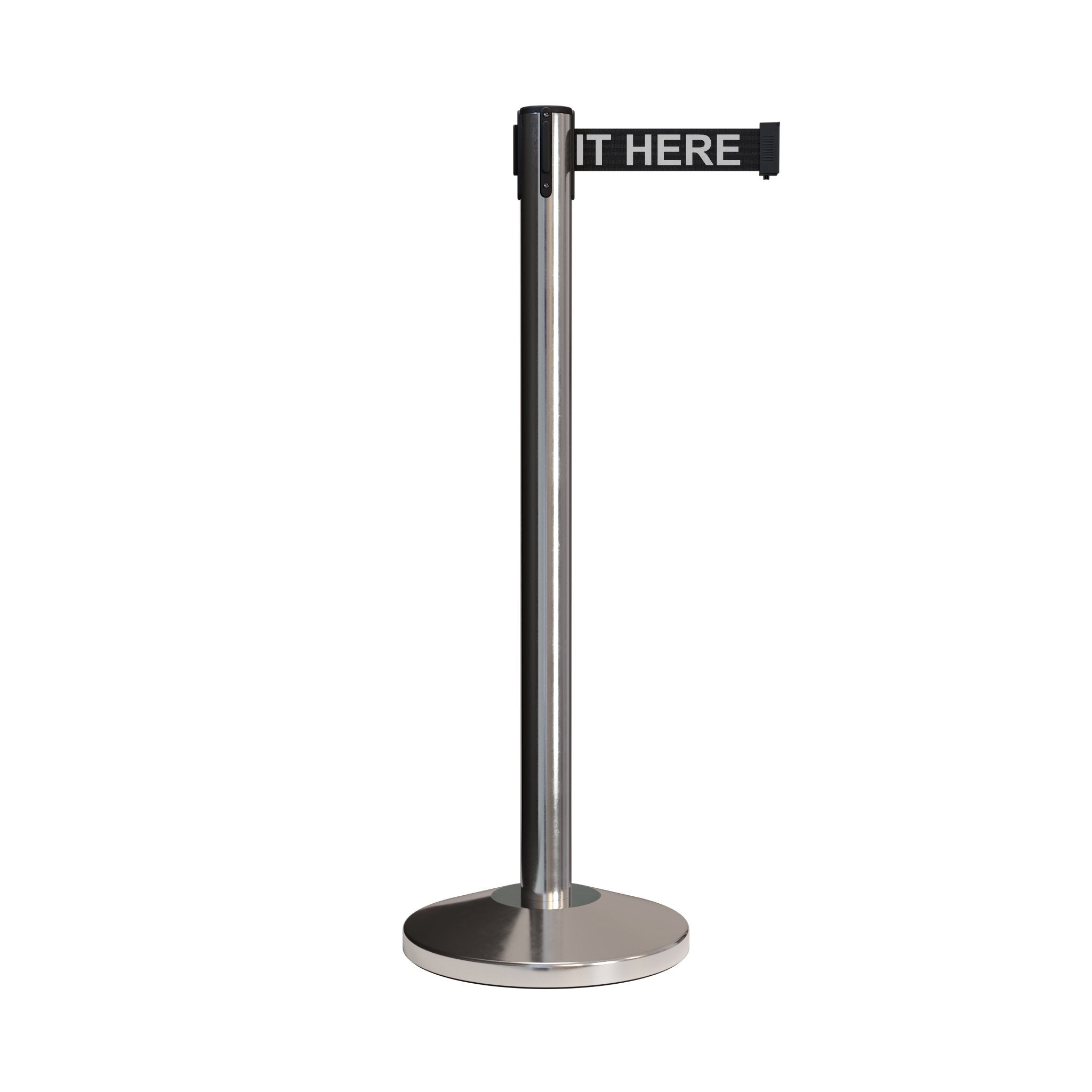 CCW Series RBB - 100 Retractable Belt Barrier Polished Stainless Post - 12 Ft. Belt - Crowd Control Warehouse
